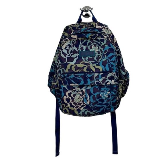 Vera Bradley Blue Green White Floral Backpack 11x15x6 Nylon Preppy - Picture 1 of 12